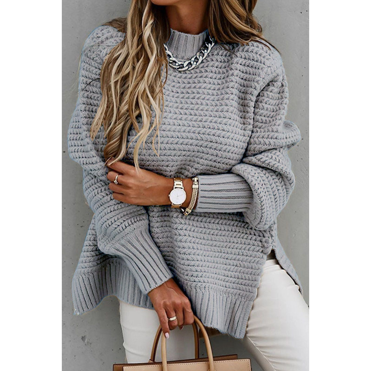 Casual Round Neck Solid Color Cute Sweater