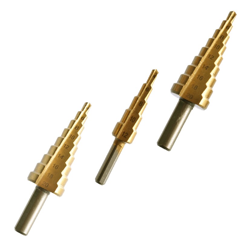 6pcs 4-12/4-20/4-32 mm HSS Straight Step Drill Bit Titanium Coated Wood Metal Hole Cutter Core Cone Drilling Tools Set Free 3mm