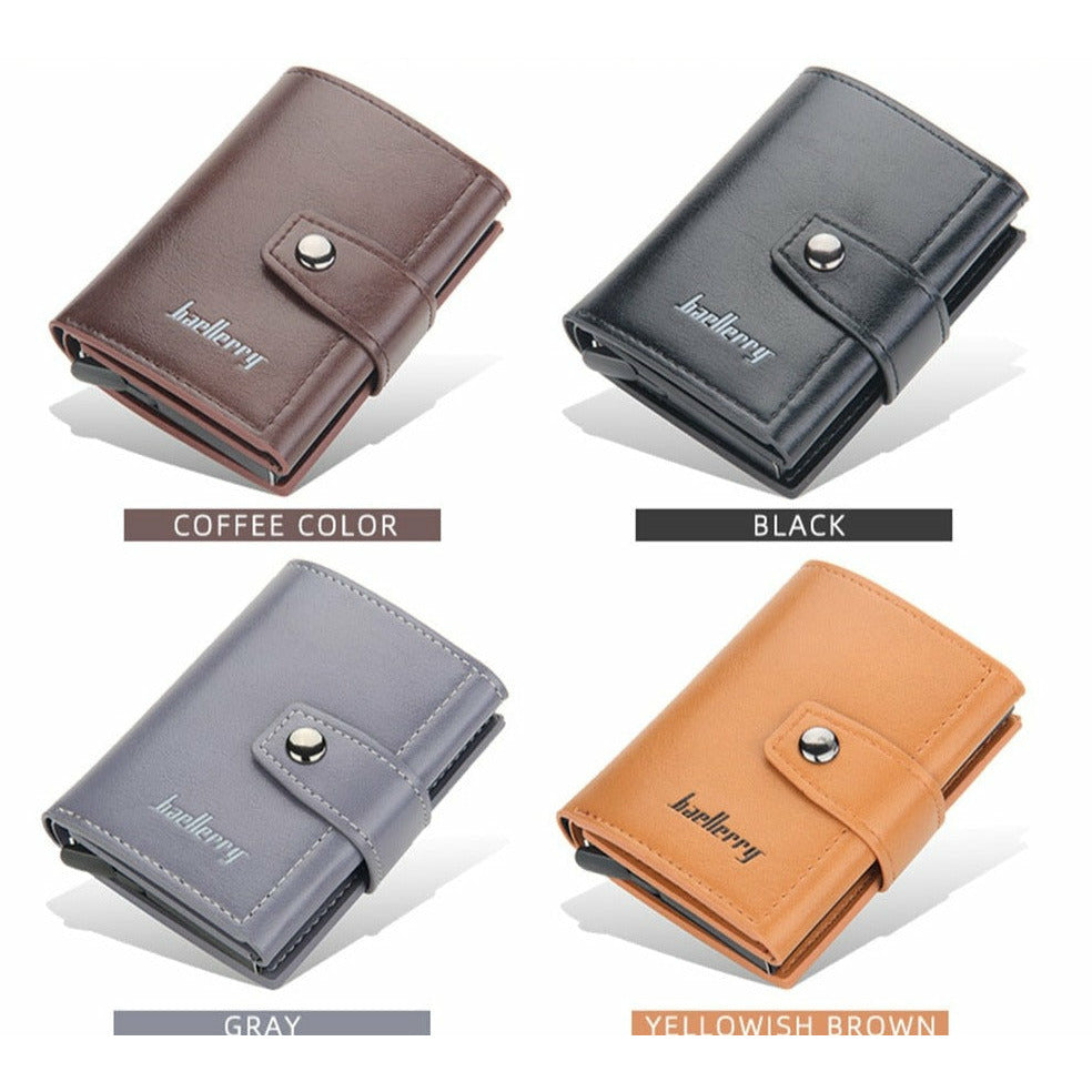 (Up to 15 cards) Automatic Leather Card Holder with buckle & RFID Protection
