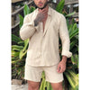 Load image into Gallery viewer, Simple Holiday Cotton Linen Shirt Shorts Set