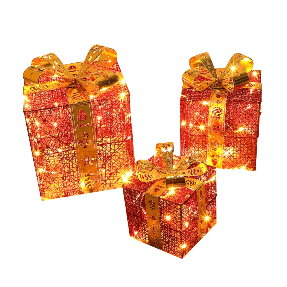 3pcs Christmas Gift Boxes with LED Lights