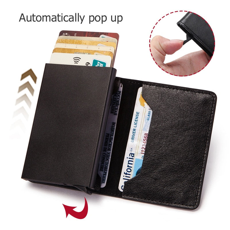 (Bis zu 8 Karten) Automatischer Kartenhalter aus Leder mit RFID-Schutz